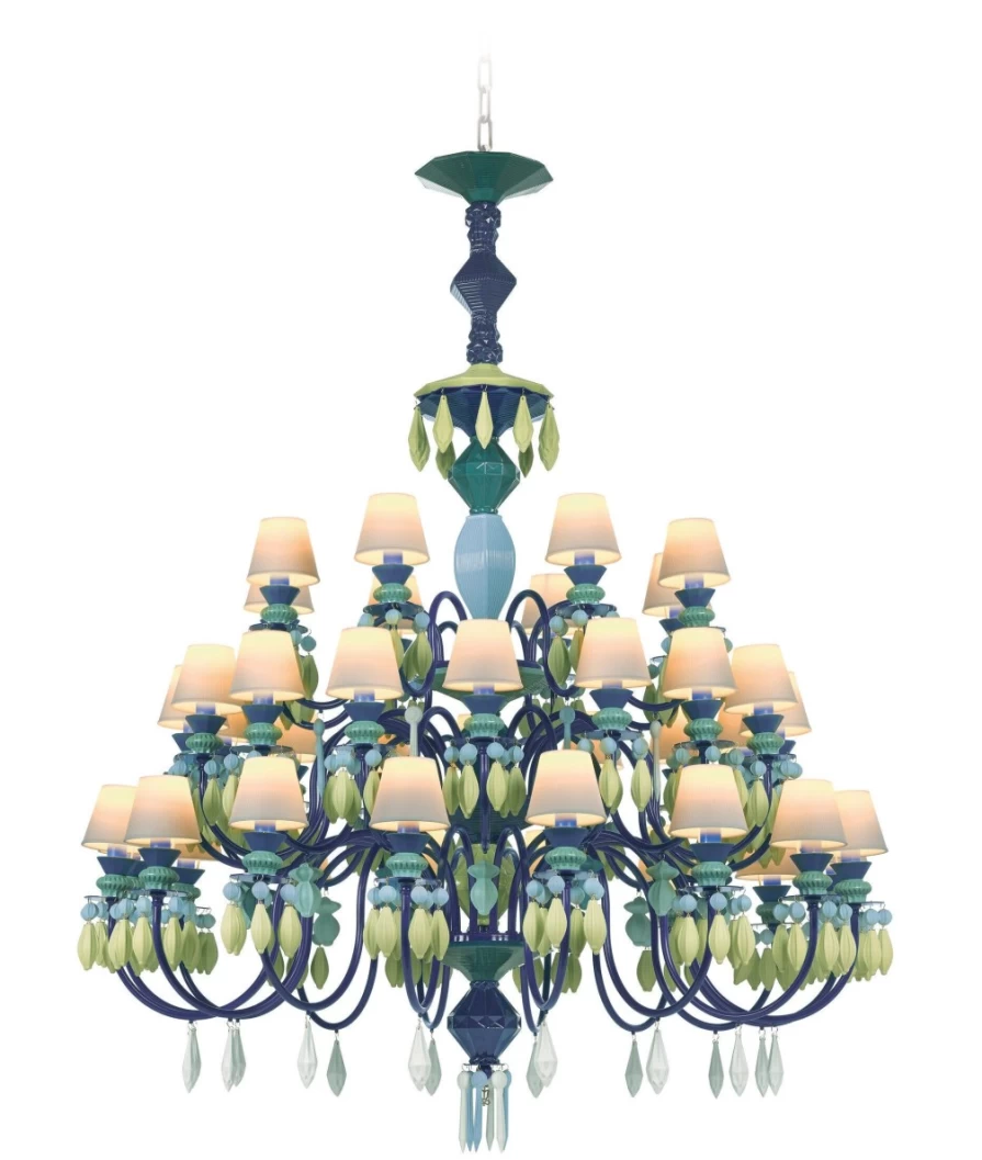 Lladró Belle De Nuit 40-Light Chandelier in Green | Elegant Crystal Ceiling Light Fixture