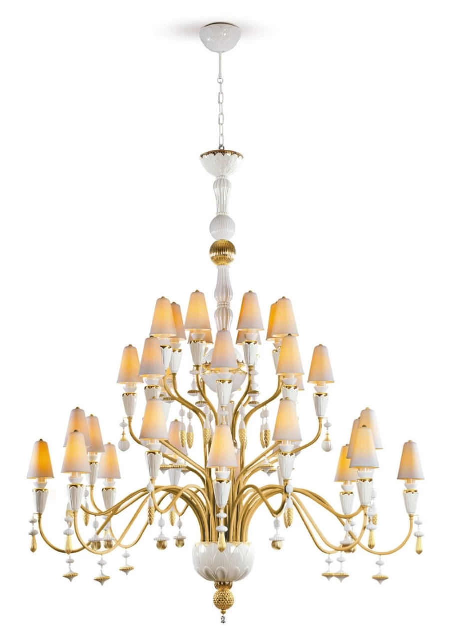 Lladró Golden 32-Light Chandelier – Large Ivy And Seed Design for Elegant Lighting