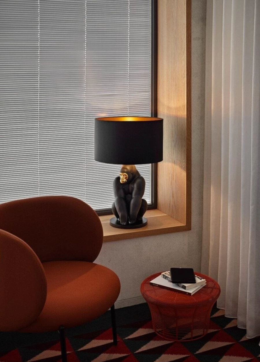 Lladró Black and Gold Gorilla Lamp - Elegant Home Decor Statue