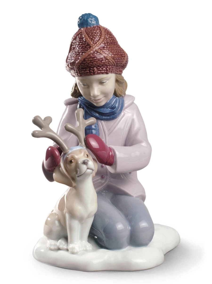 Lladró My Little Reindeer Girl Porcelain Figurine - Christmas Collectible