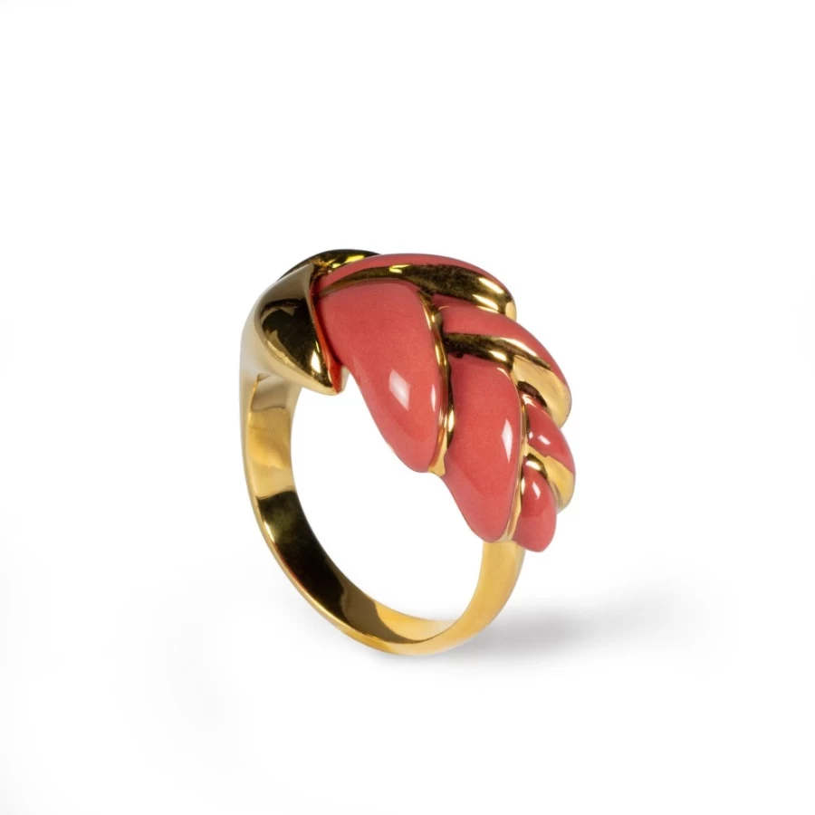 Lladró Adjustable Heliconia Coral Metal Ring – Elegant & Stylish Jewelry