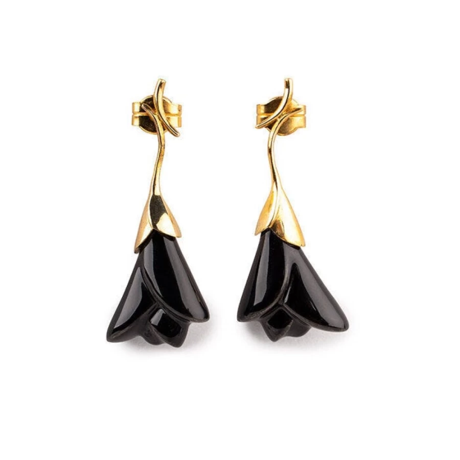 Lladró Black Heliconia Short Earrings – Elegant Floral Design Dangle Earrings