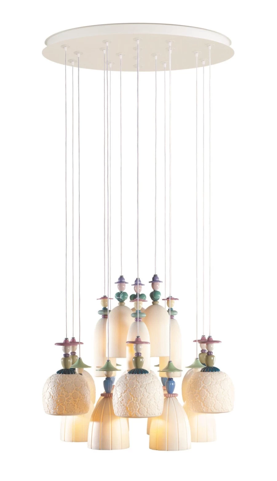 Lladró Mademoiselle 18-Light Crystal Chandelier with Dancing Sand Design for Elegant Home Decor