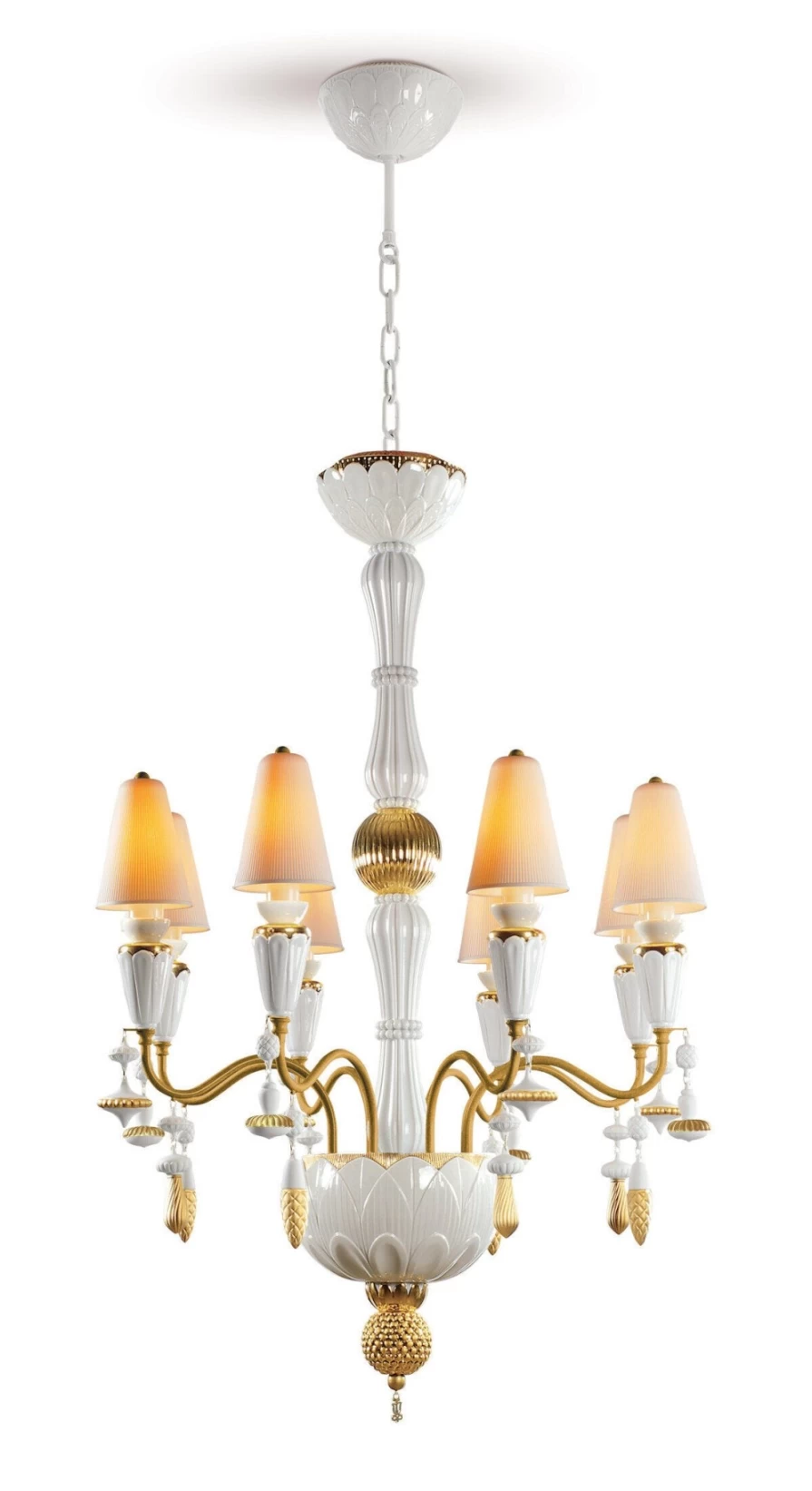 Lladró Golden Ivy And Seed 8-Light Chandelier – Elegant Crystal Ceiling Light for Dining Room