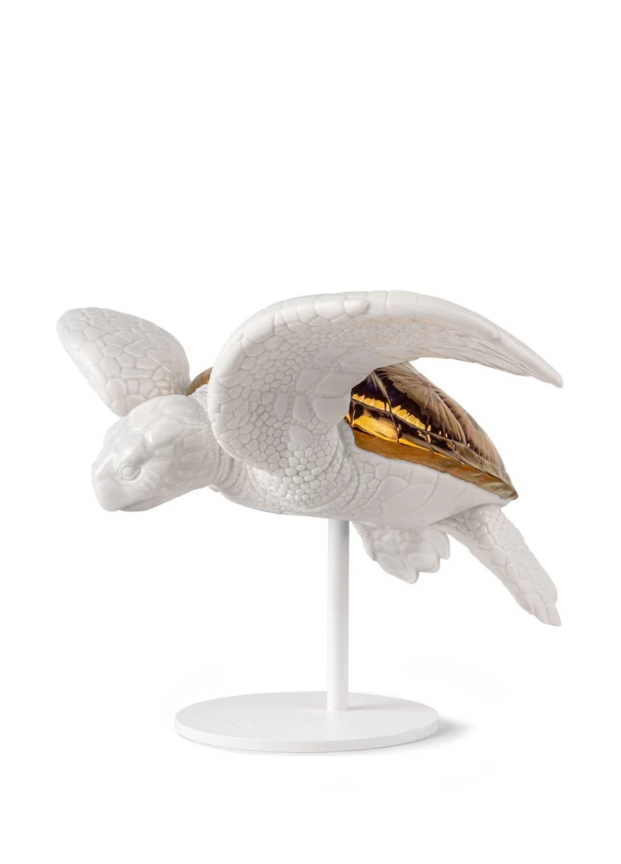 Lladró White and Copper Sea Turtle Sculpture – Handcrafted Porcelain Art Figurine
