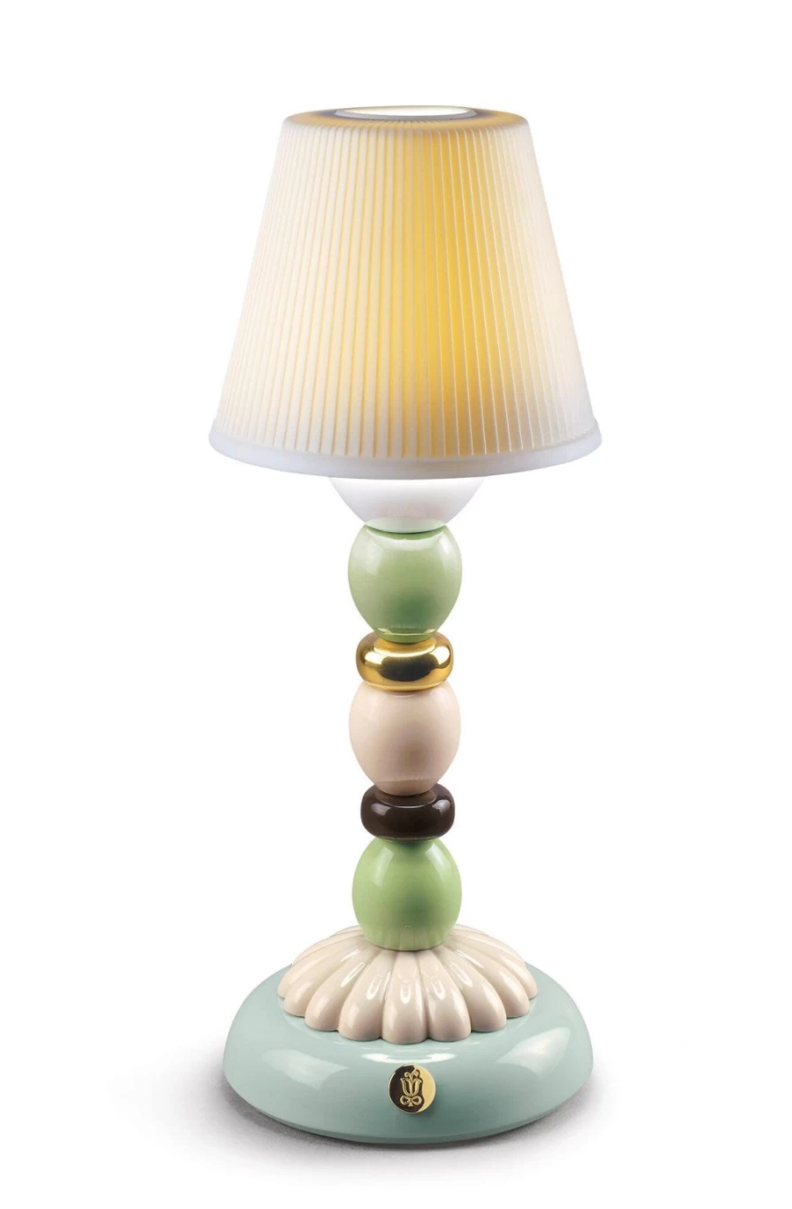 Lladró Palm Firefly Golden Fall Table Lamp - Green and Blue Handcrafted Ceramic Lighting