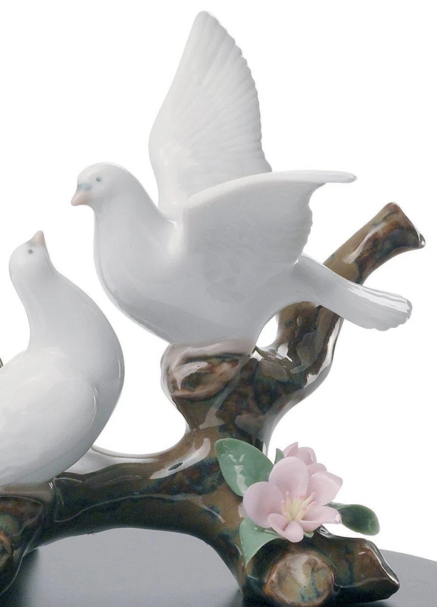 Lladró Doves On A Cherry Tree Porcelain Figurine - Handcrafted Collectible Art Piece