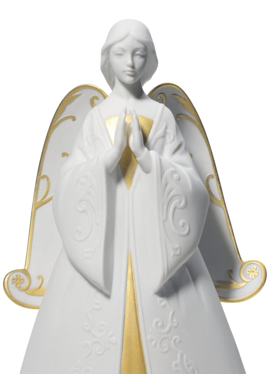 Lladró Golden Praying Cantata Angel Christmas Ornament with Lustre Finish