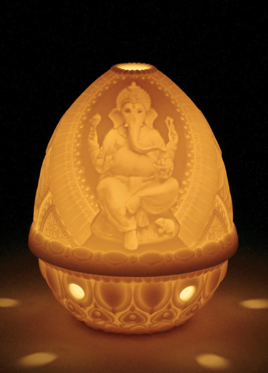 "Lladró Lord Ganesha Lithophane Night Light - Handcrafted Resin Art Piece"