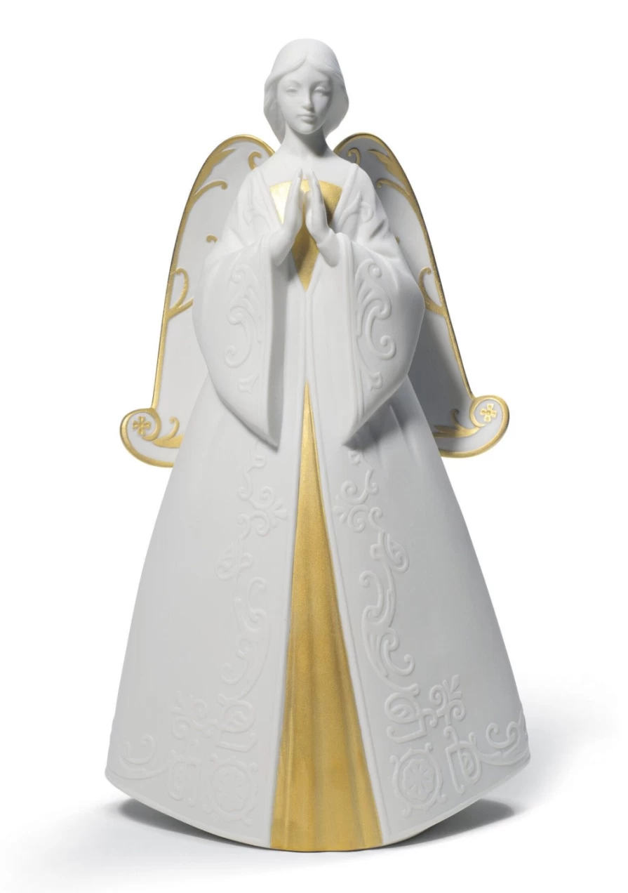 Lladró Golden Praying Cantata Angel Christmas Ornament with Lustre Finish