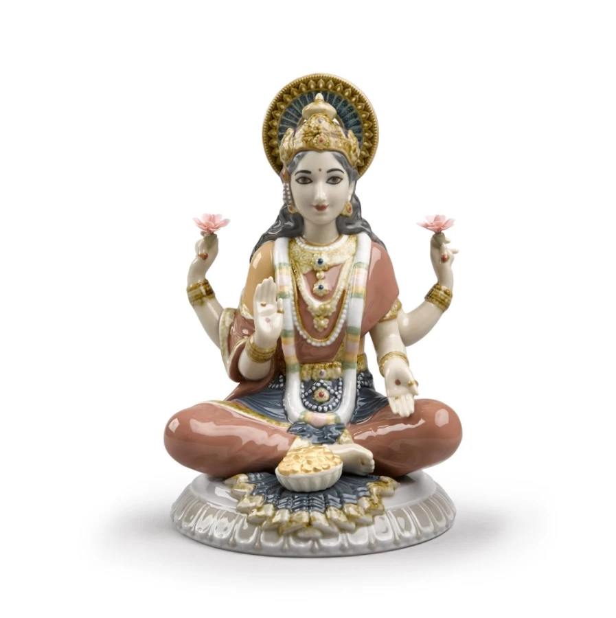 Lladró Exquisite Porcelain Goddess Sri Lakshmi Figurine – Handcrafted Collectible Statue