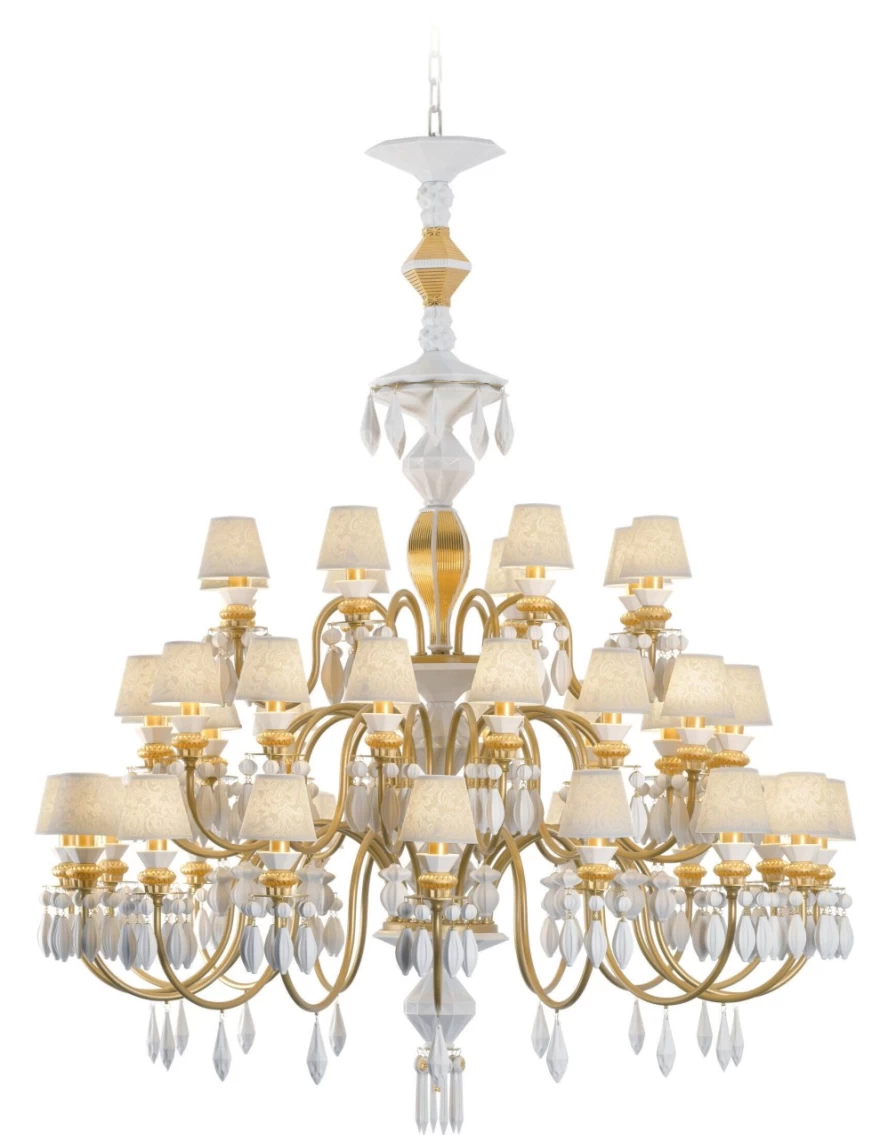 Lladró Belle De Nuit 40-Light Golden Chandelier – Elegant Crystal Ceiling Light Fixture
