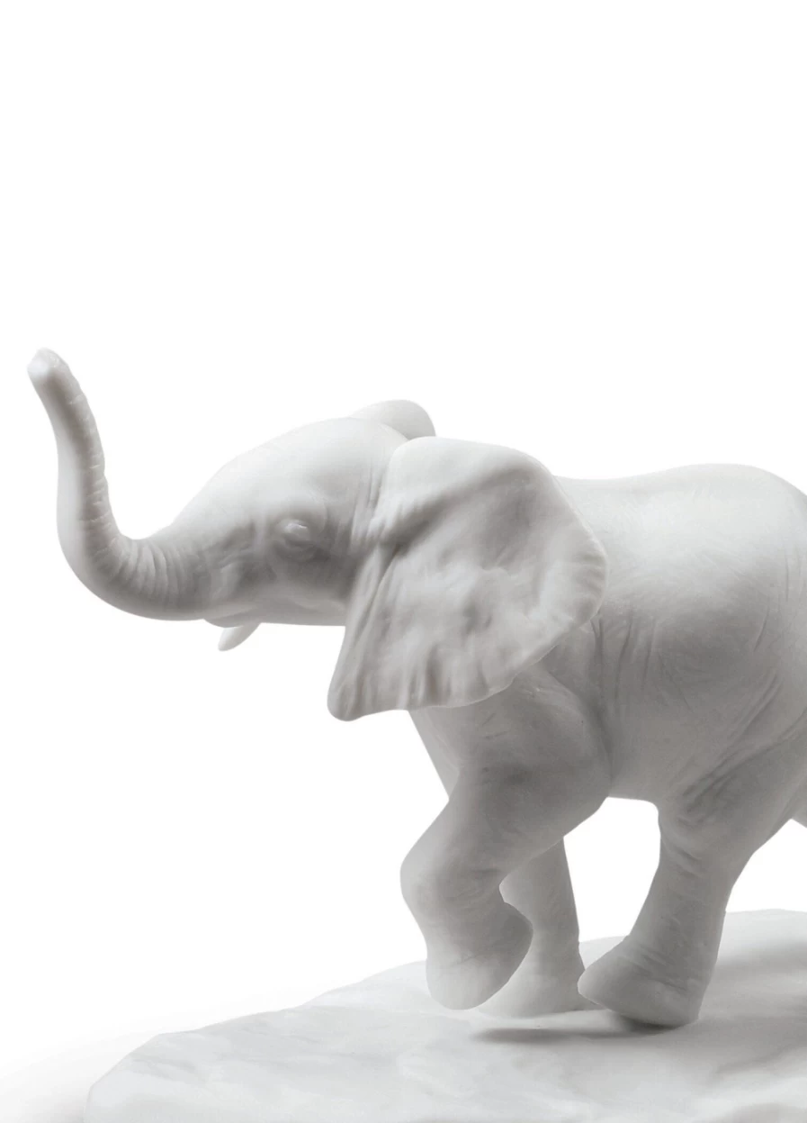 Lladró White Following The Path Elephant Sculpture - Handcrafted Porcelain Figurine