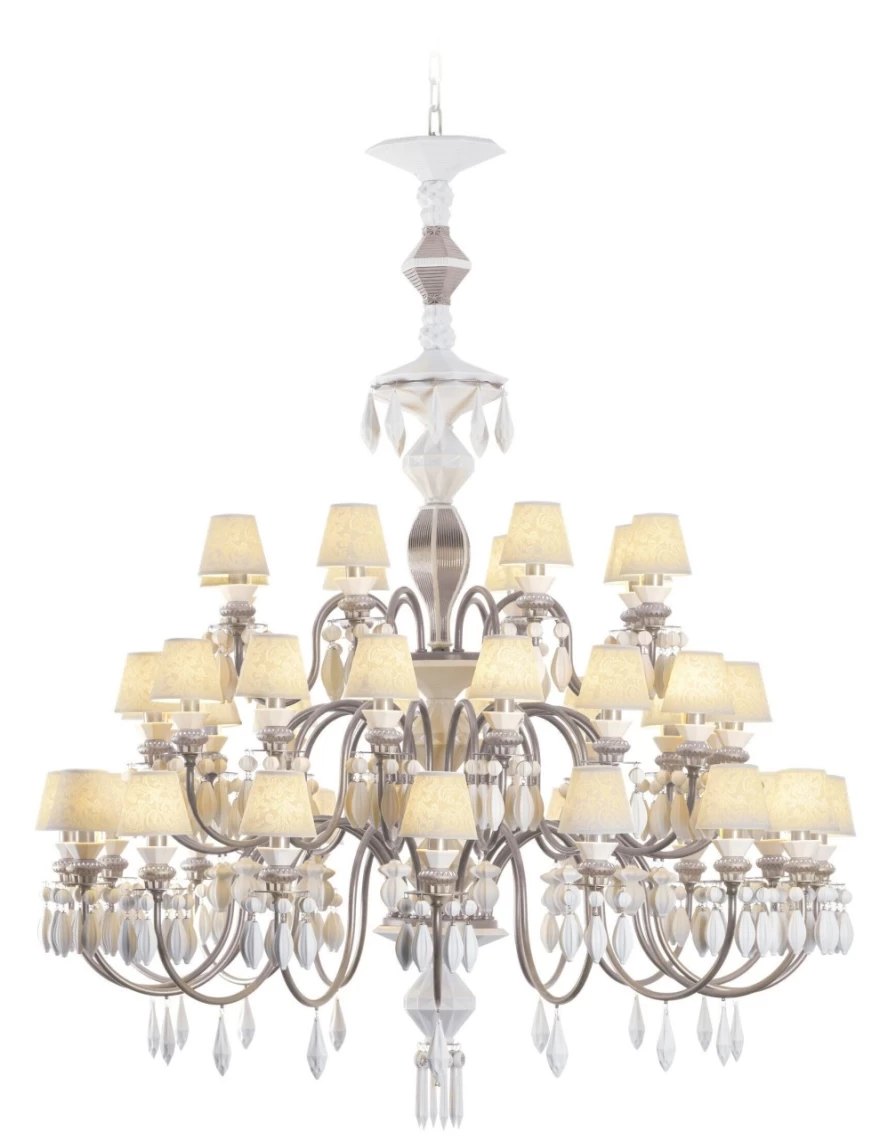 Lladró Belle De Nuit 40-Light Crystal Chandelier in Silver Luster for Elegant Home Lighting