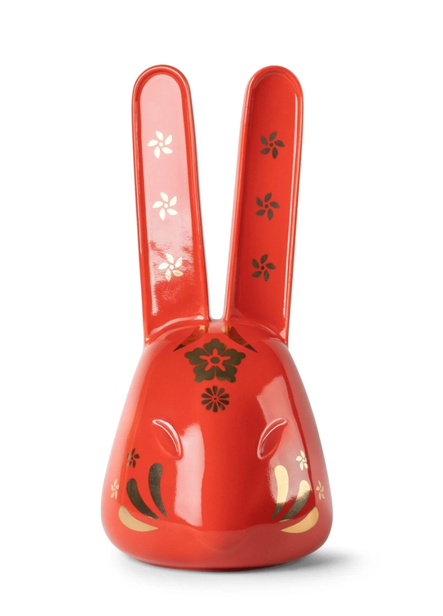 Lladró Red and Gold Rabbit Porcelain Sculpture - Collectible Figurine