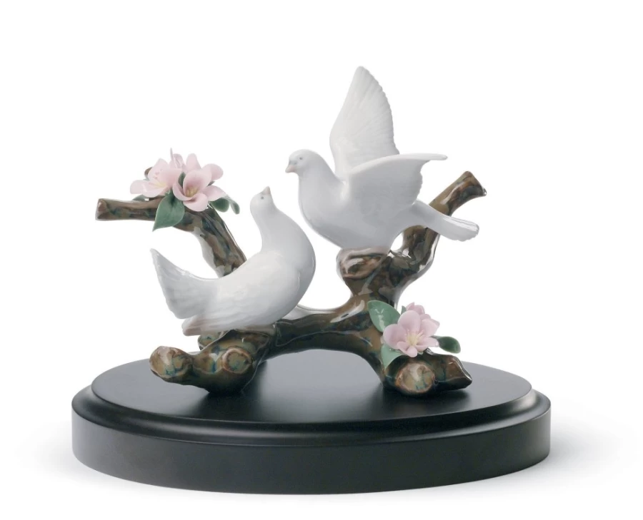 Lladró Doves On A Cherry Tree Porcelain Figurine - Handcrafted Collectible Art Piece