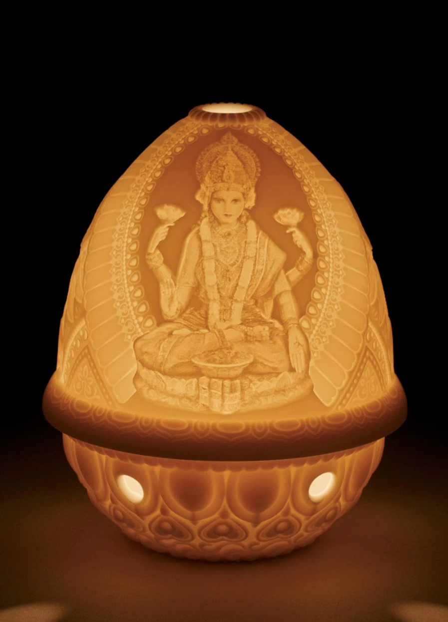 "Lladró Goddess Lakshmi Lithophane Night Light - Handcrafted Porcelain Art"