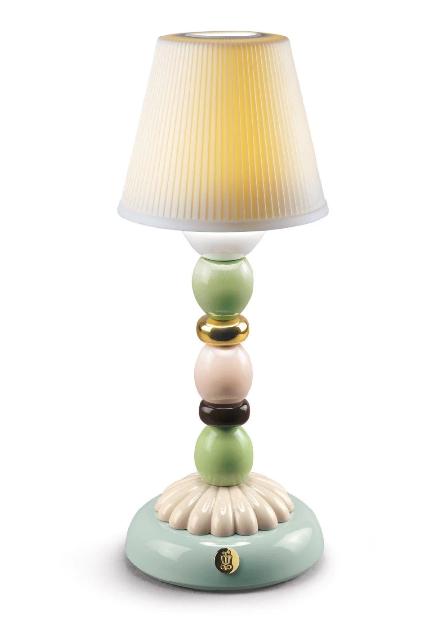 Lladró Palm Firefly Golden Fall Table Lamp - Green and Blue Handcrafted Ceramic Lighting