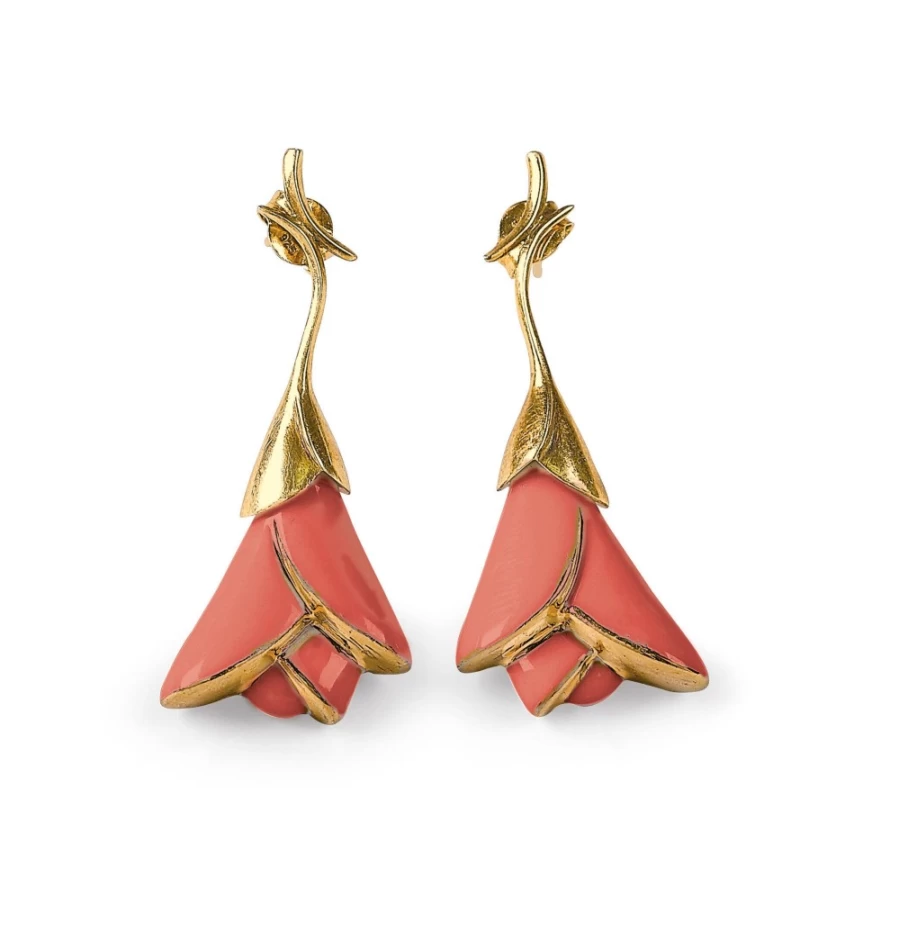 Lladró Coral Heliconia Short Earrings – Exquisite Handcrafted Porcelain Jewelry
