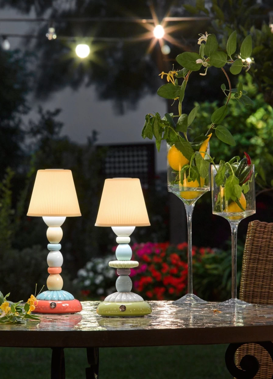 Lladró Lotus Firefly Table Lamp - Handcrafted Blue and Green Ceramic Night Light