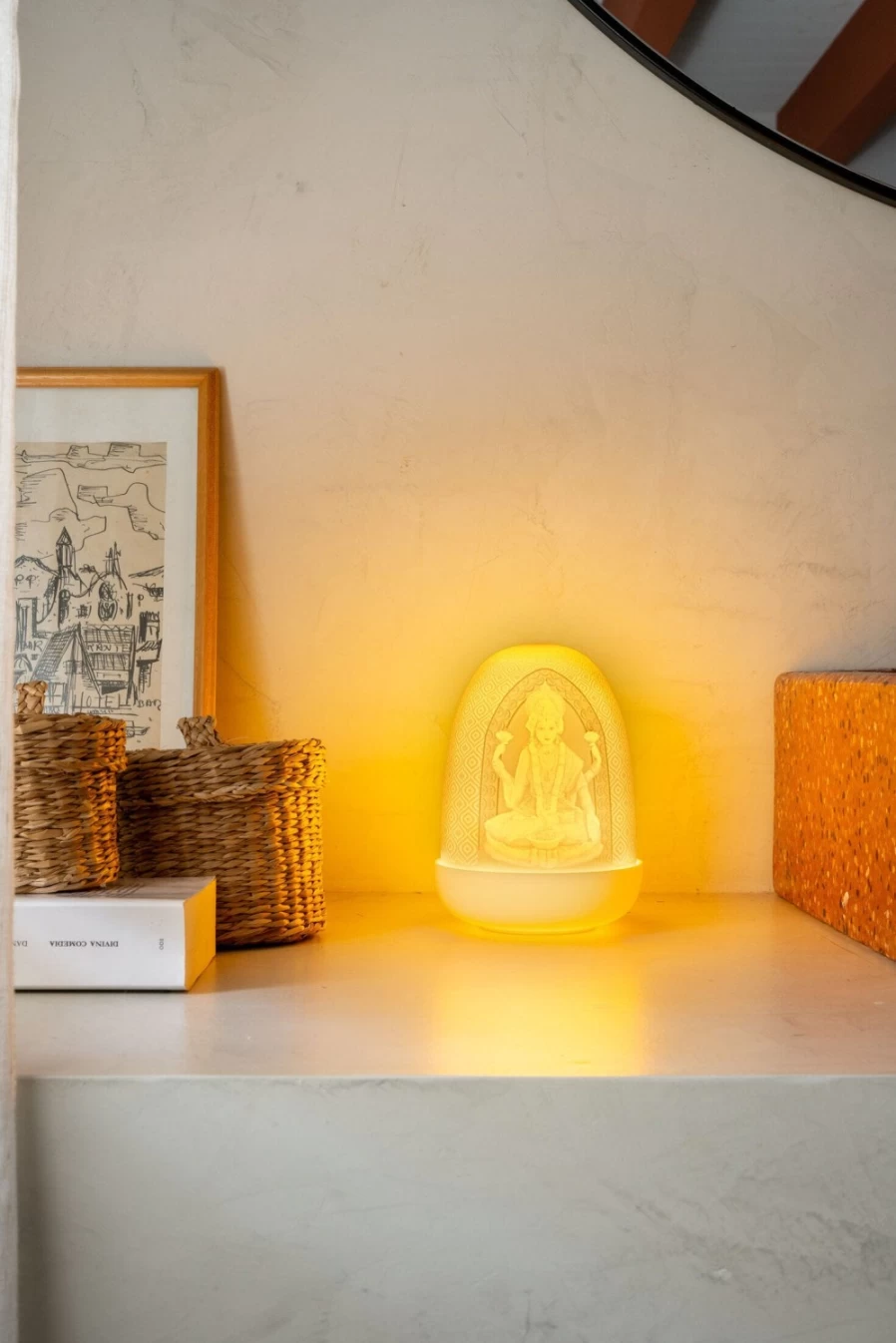 Lladró Lord Ganesha & Goddess Lakshmi Handcrafted Porcelain Dome Table Lamp
