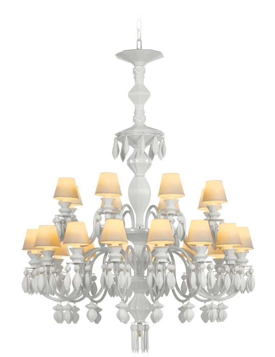 Lladró Belle De Nuit 24-Light White Chandelier – Elegant Crystal Ceiling Light Fixture for Dining Room & Living Room