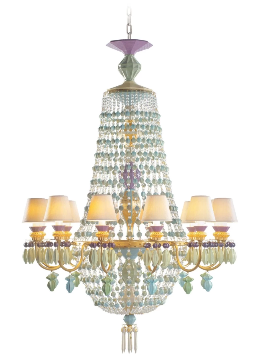Lladró Winter Palace Cote D'Azur 12-Light Crystal Chandelier for Elegant Dining Room & Living Room Decor