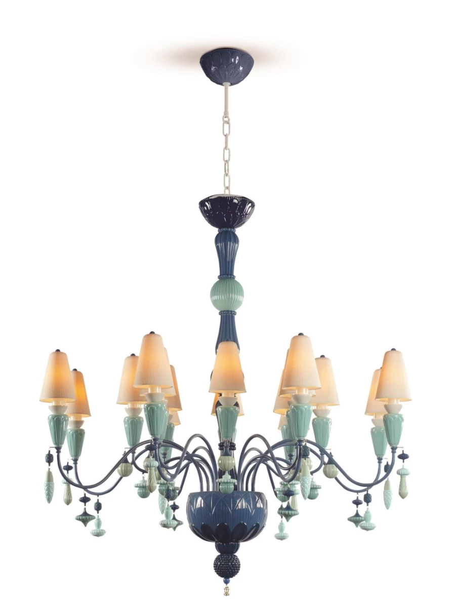 Lladró Ivy And Seed 16-Light Chandelier - Medium Flat Ocean Design Crystal Ceiling Light Fixture