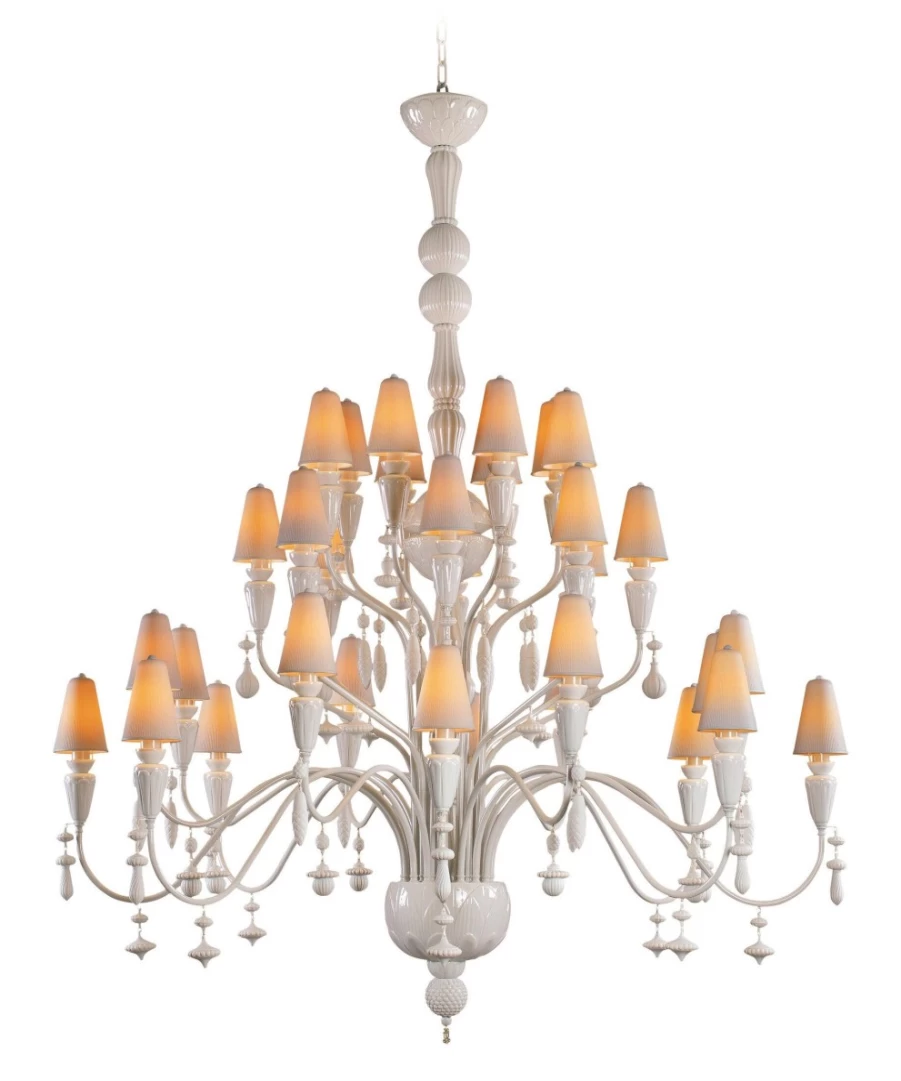 Lladró Ivy And Seed 32-Light Large White Chandelier – Elegant Crystal Ceiling Light Fixture for Dining Room