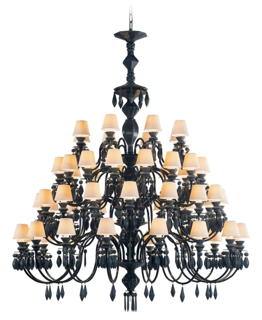Lladró Belle De Nuit 56-Light Chandelier in Absolute Black | Elegant Crystal Ceiling Light Fixture