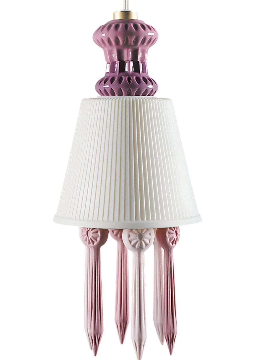 Lladró Belle De Nuit Pink Lithophane Ceiling Lamp | Elegant Floral Design for Home Decor