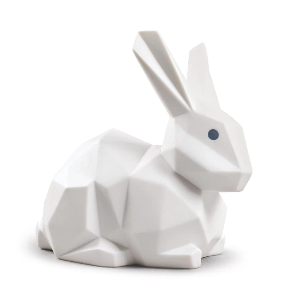 "Lladró Matte White Porcelain Rabbit Figurine – Elegant Collectible Sculpture"