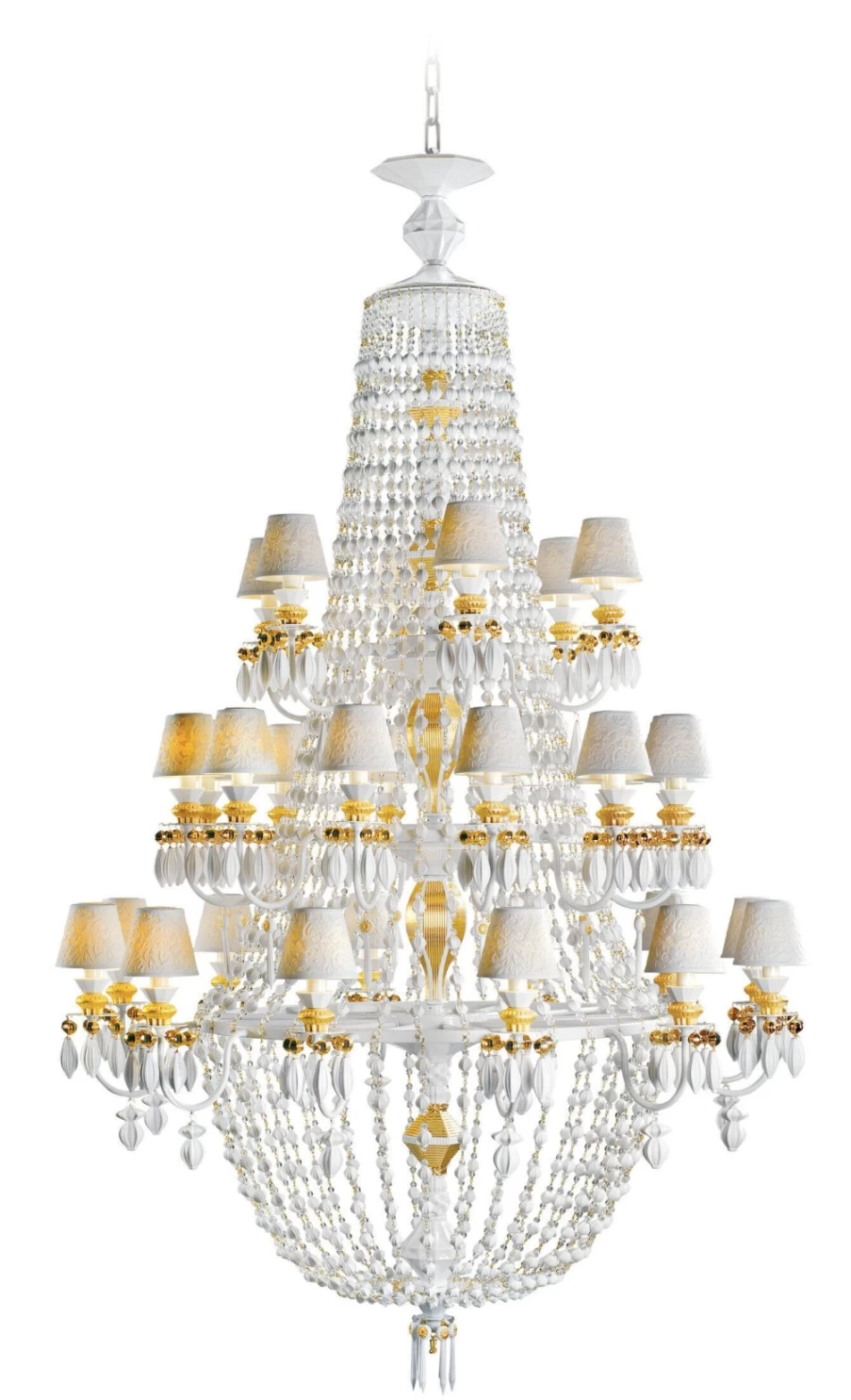 Lladró Winter Palace 30-Light Golden Chandelier – Elegant Crystal Ceiling Light for Luxury Home Decor