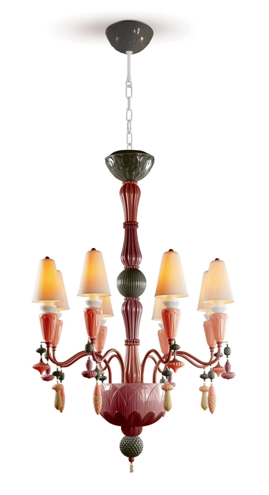 Lladró Ivy And Seed 8-Light Chandelier in Red Coral - Elegant Ceiling Lighting for US Homes