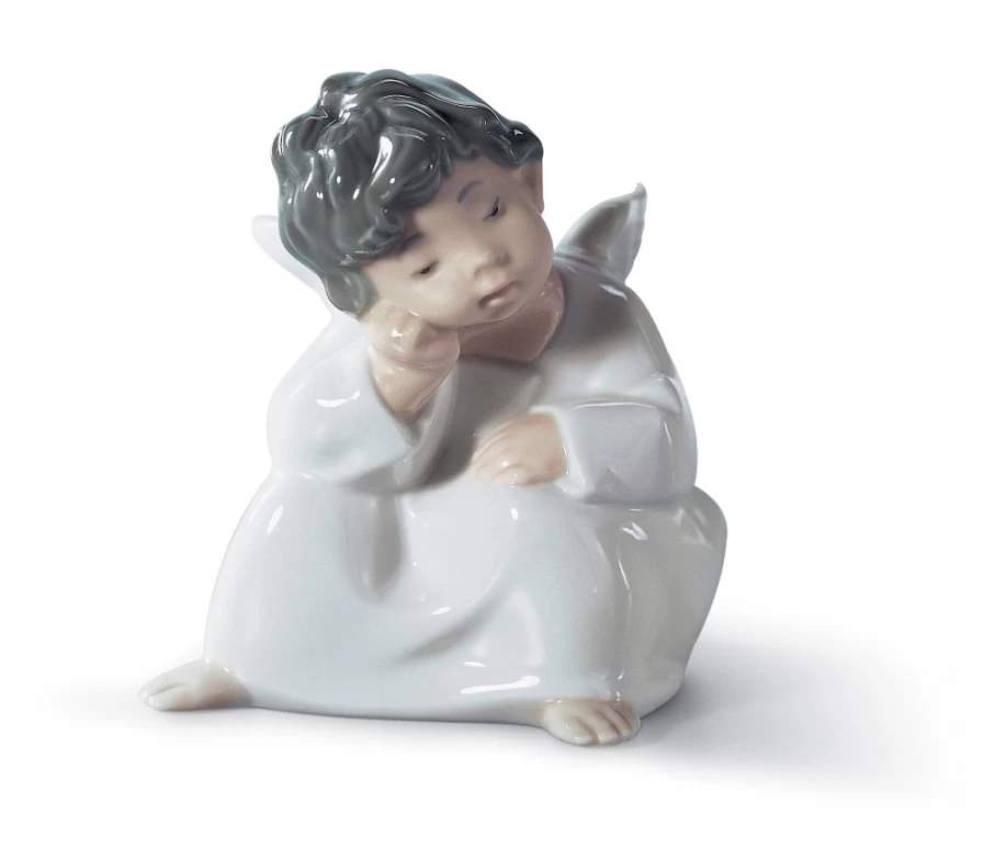 Lladró Angel Thinking Figurine - Handcrafted Porcelain Collectible Statue