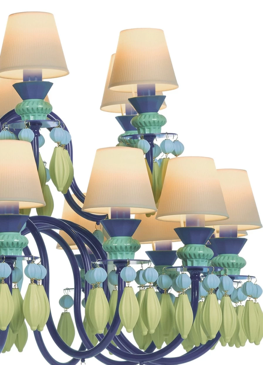 Lladró Belle De Nuit 24-Light Chandelier in Green | Elegant Crystal Ceiling Light Fixture
