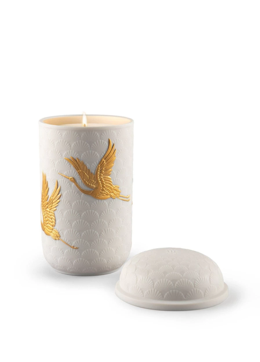 Lladró Golden Cranes Scented Candle - Redwood Fire Aroma for Home Decor