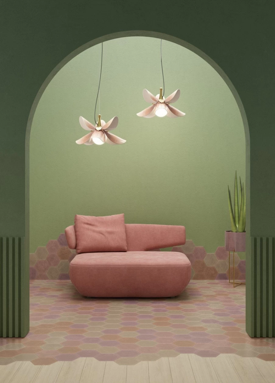 Lladró Blossom Pink and Gold Hanging Lamp - Elegant Floral Ceiling Light for Home Decor