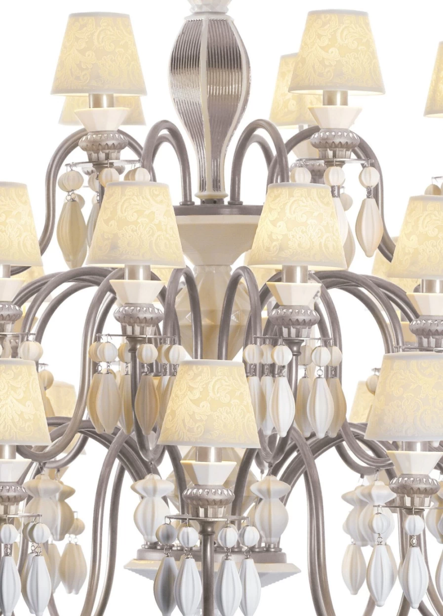 Lladró Belle De Nuit 40-Light Crystal Chandelier in Silver Luster for Elegant Home Lighting