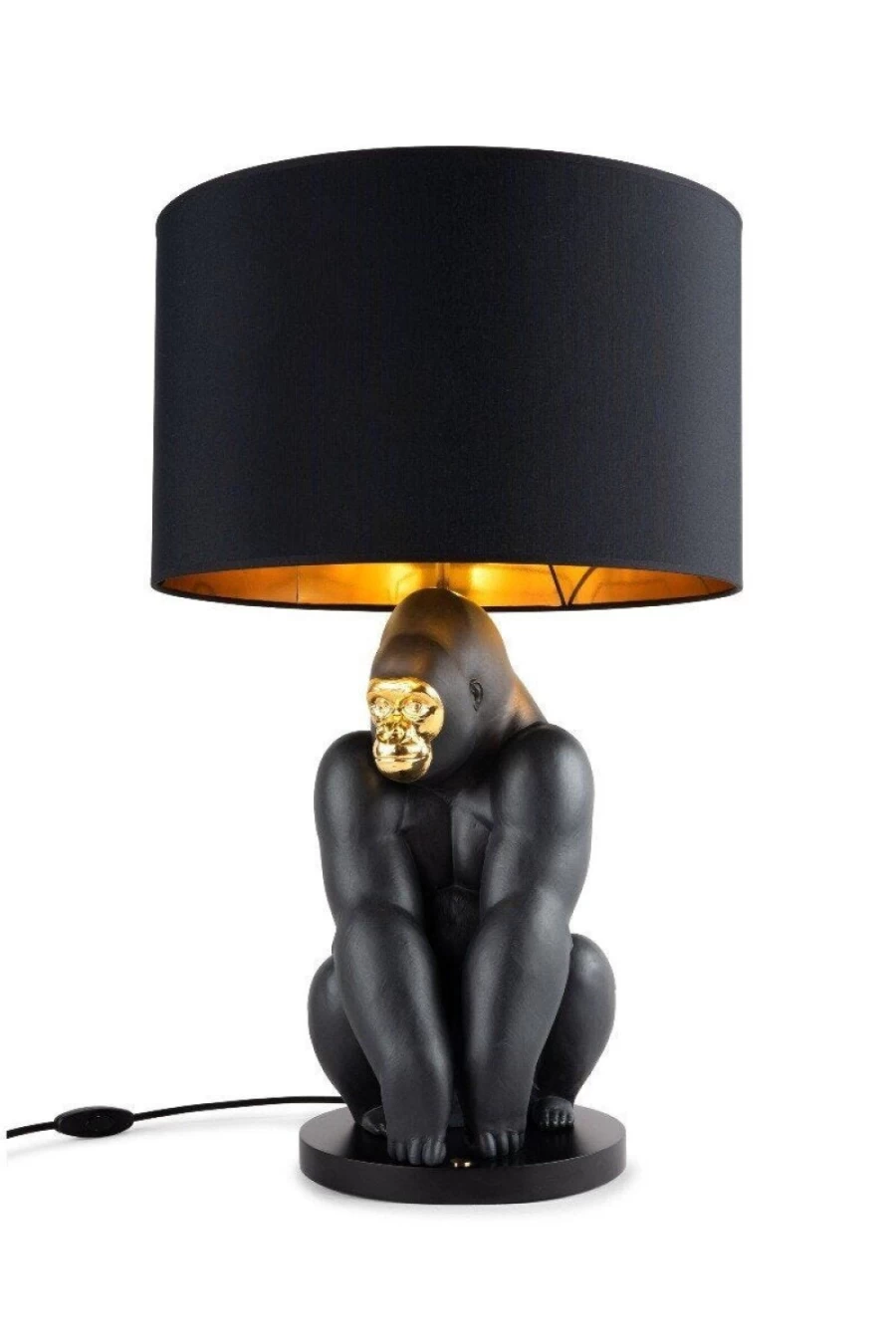 Lladró Black and Gold Gorilla Lamp - Elegant Home Decor Statue