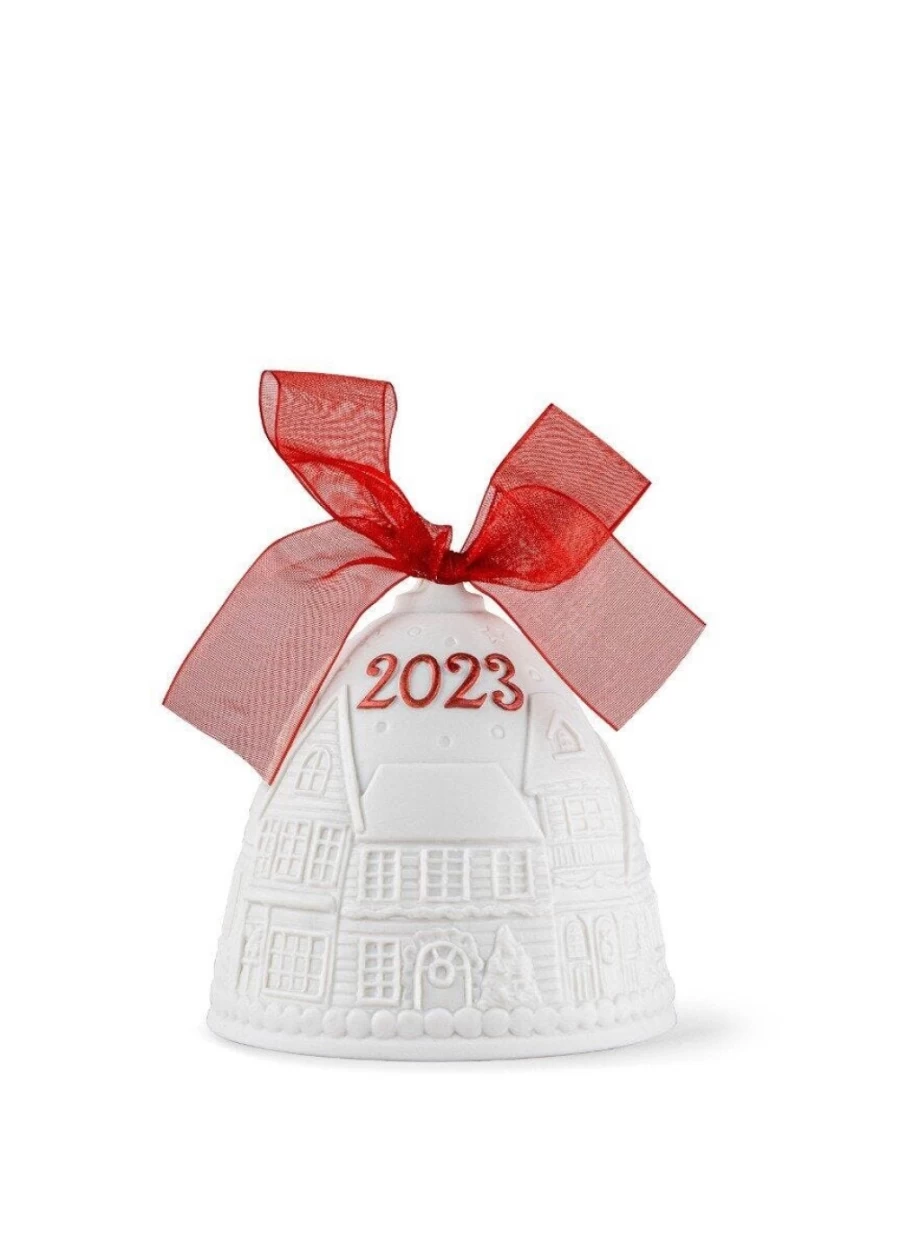 Lladró 2023 Christmas Bell Re-Deco Red Porcelain Holiday Ornament