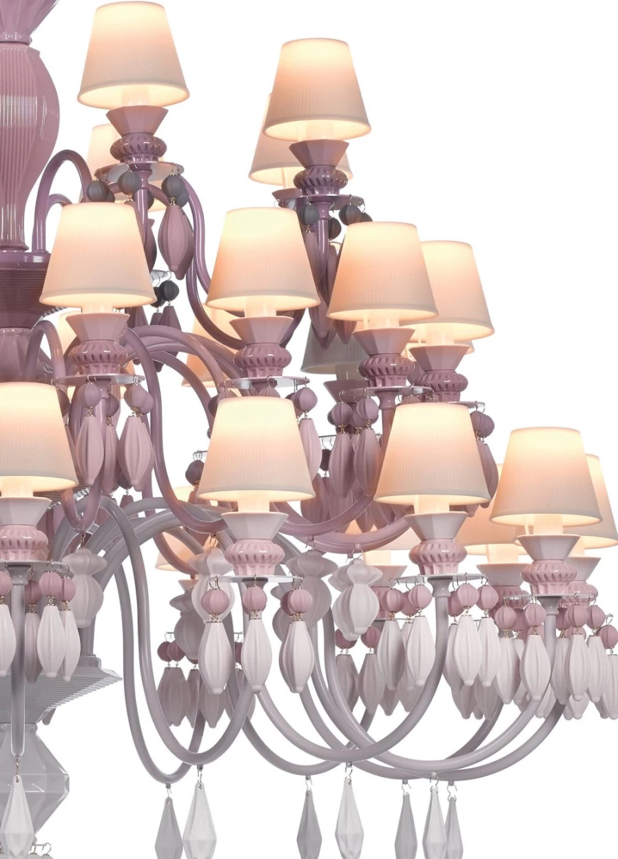 Lladró Belle De Nuit 40-Light Pink Crystal Chandelier for Elegant Home Decor