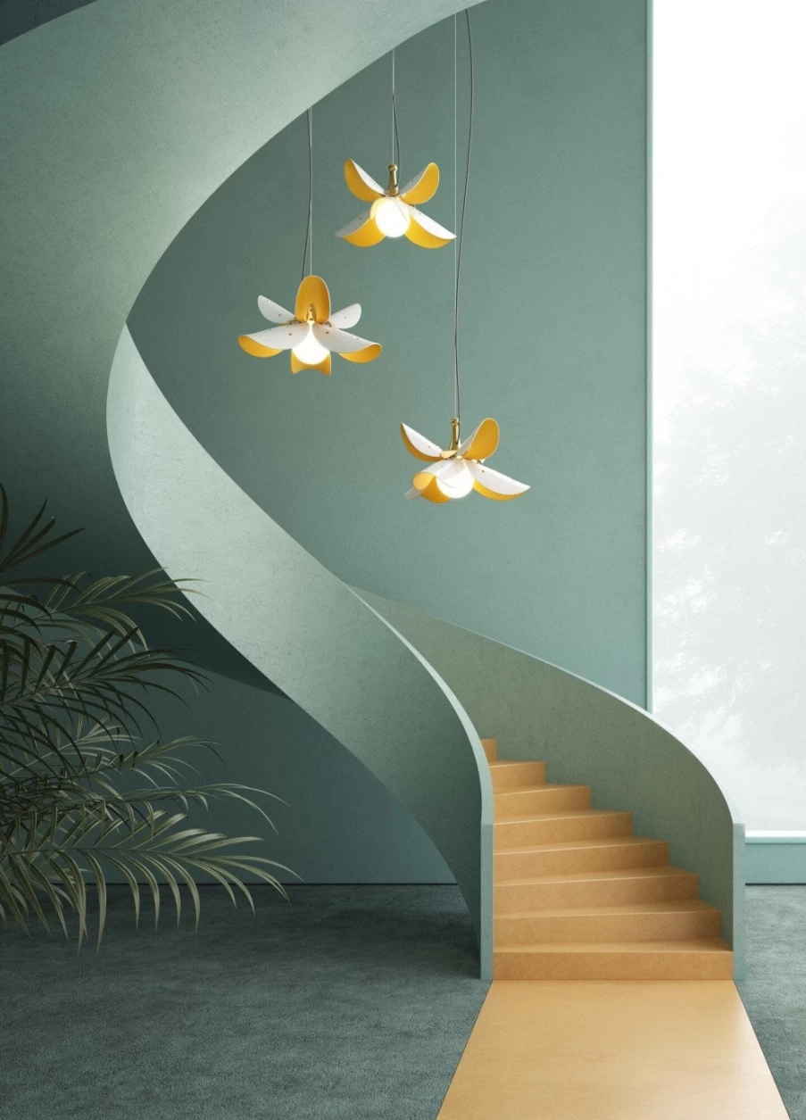 Lladró Blossom White and Gold Hanging Lamp – Elegant Floral Ceiling Light for Home Decor