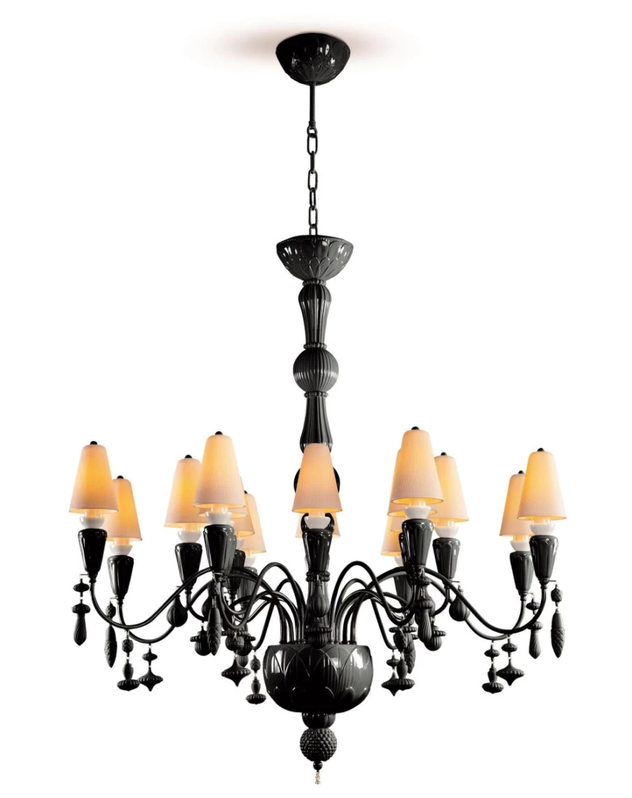 Lladró Absolute Black 16-Light Flat Chandelier - Ivy And Seed Medium Model