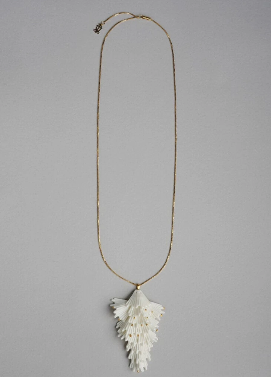 Lladró Actinia Long Pendant Necklace with White and Gold Luster - Elegant Porcelain Jewelry