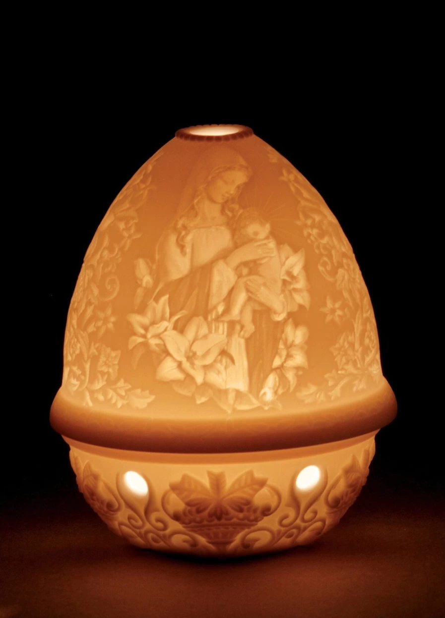 "Lladró Madonna Of The Flowers Lithophane Porcelain Collectible Figurine"