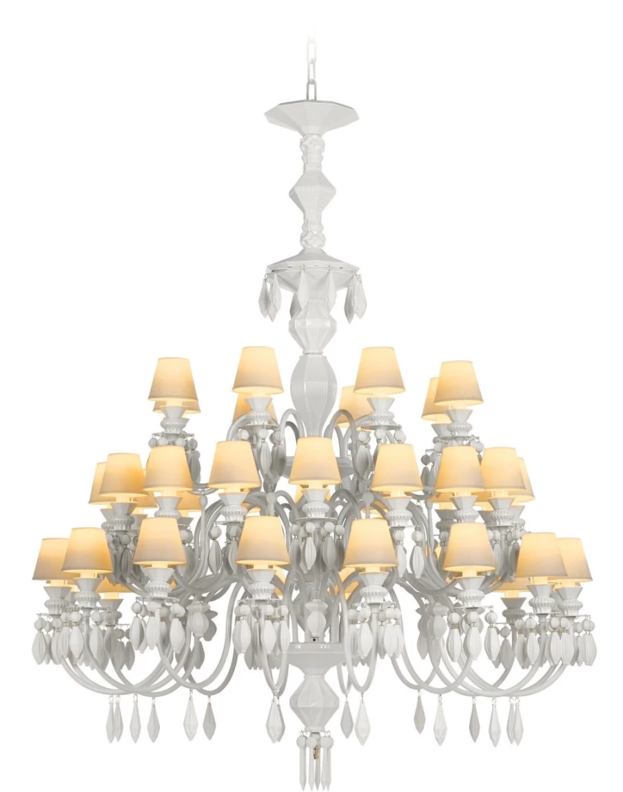 Lladró Belle De Nuit 40-Light Crystal Chandelier in White | Elegant Modern Lighting Fixture
