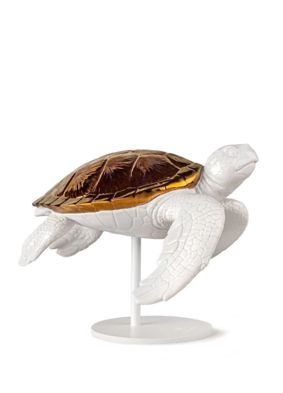 Lladró White and Copper Sea Turtle II Porcelain Sculpture