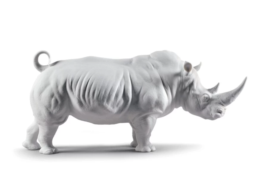 Lladró White Rhino Porcelain Figurine - Handcrafted Matt Finish Collectible Statue
