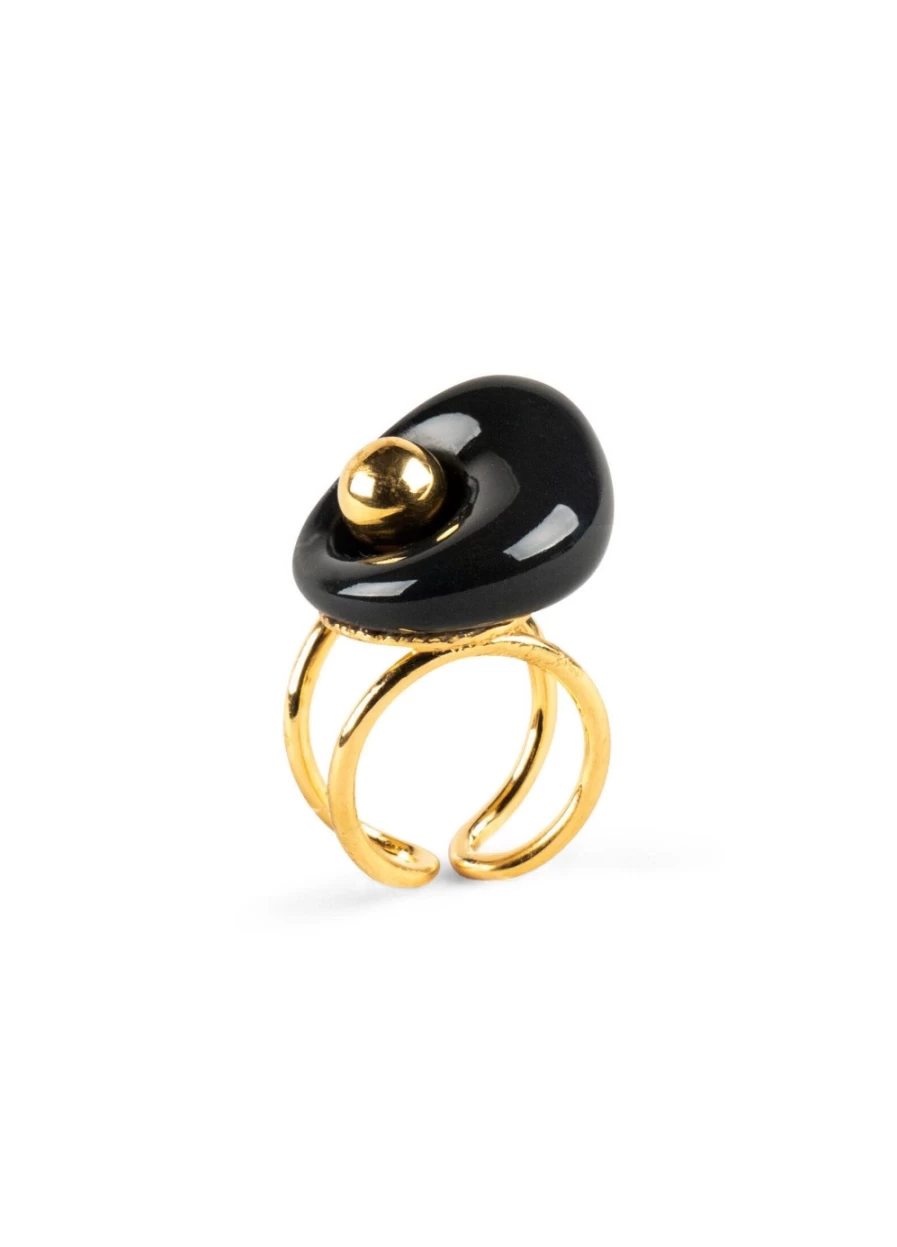 Lladró Black and Gold Luster Golden Pebbles Ring - Elegant Luxury Jewelry